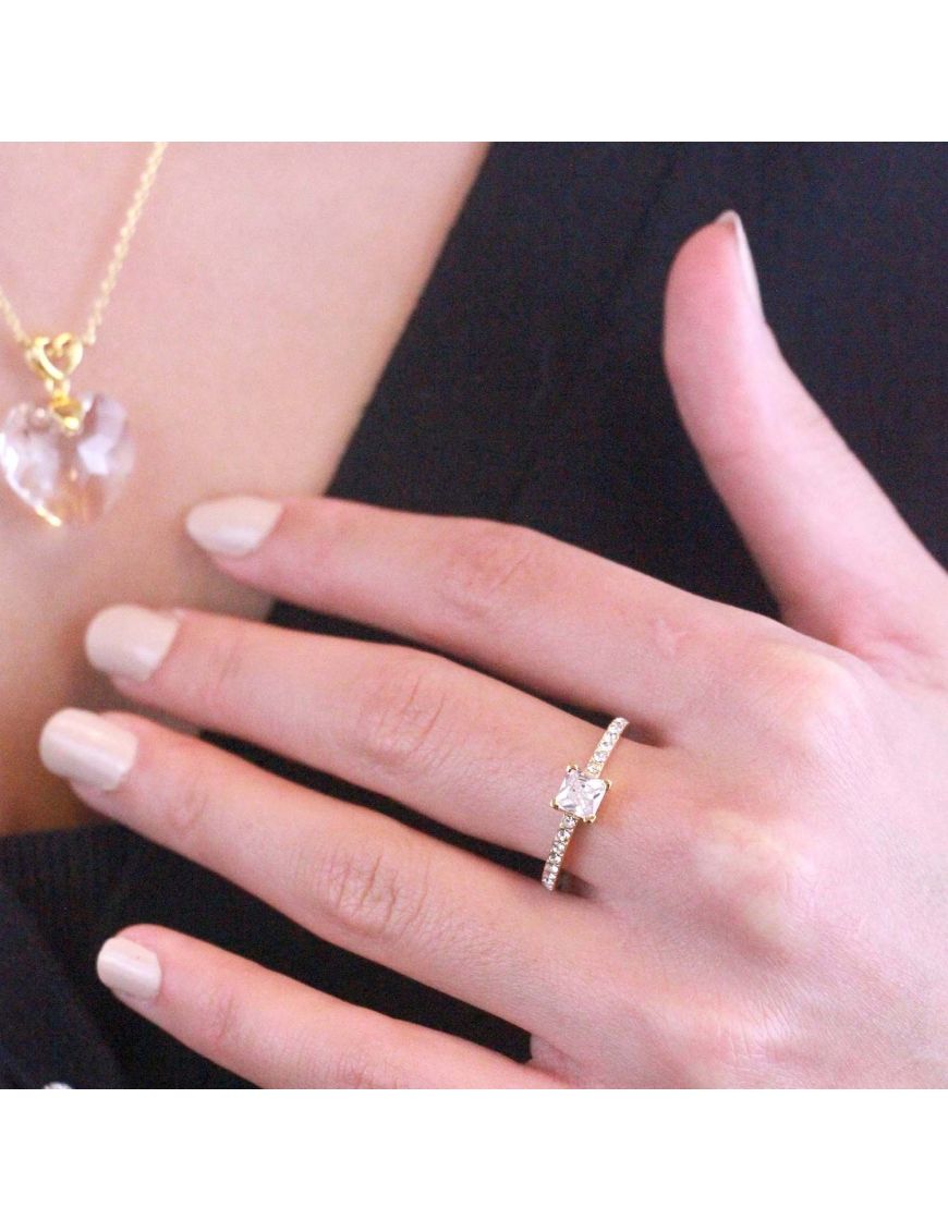 Eleganter quadratischer Kristall-Pavé-Ring