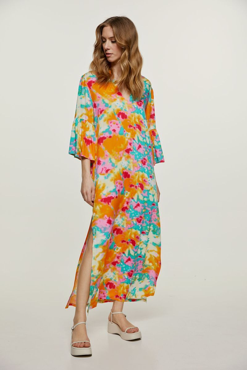 Abstraktes Kaftankleid mit Blumenmuster Viskose