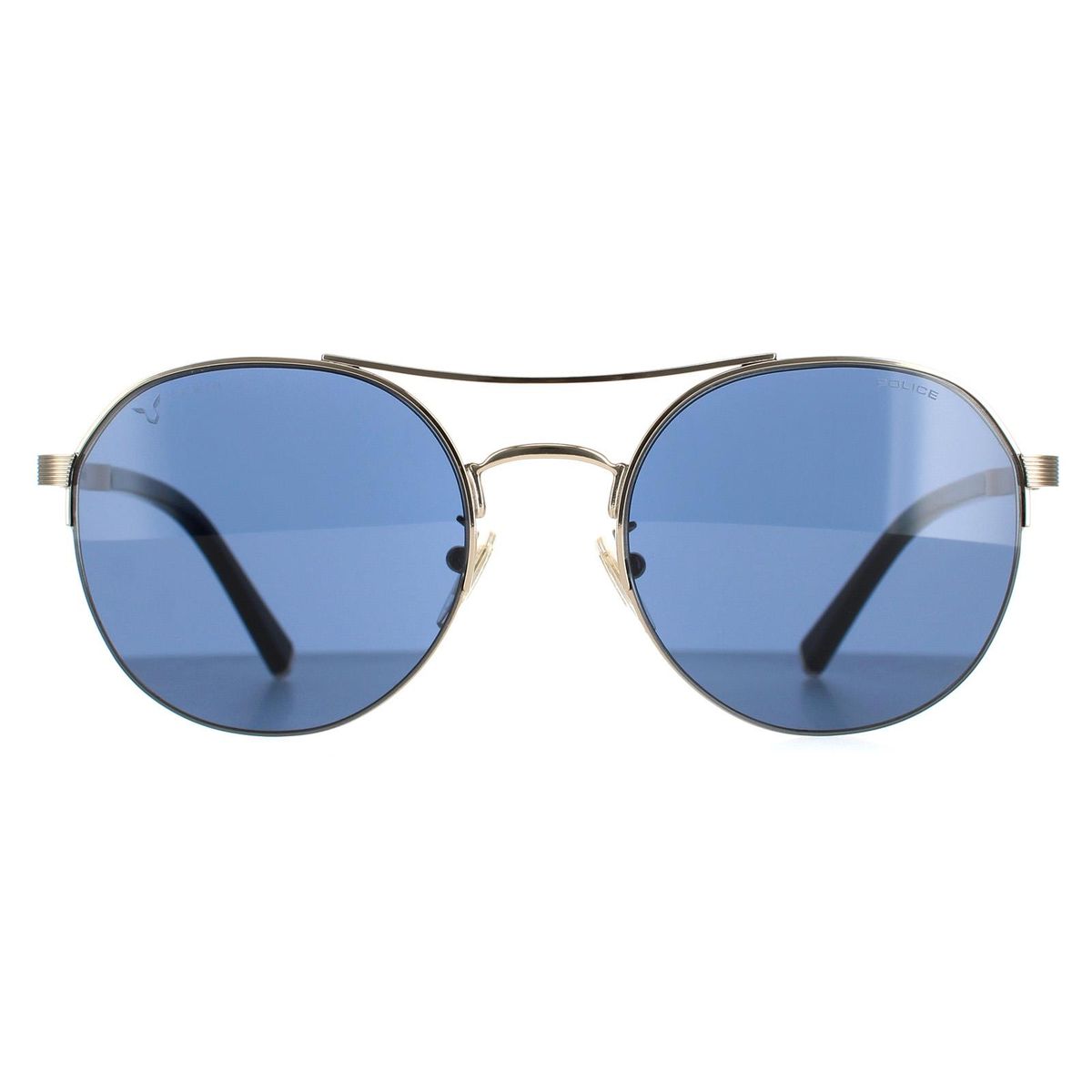 Goldfarbene Pilotenbrille Blaue Gläser