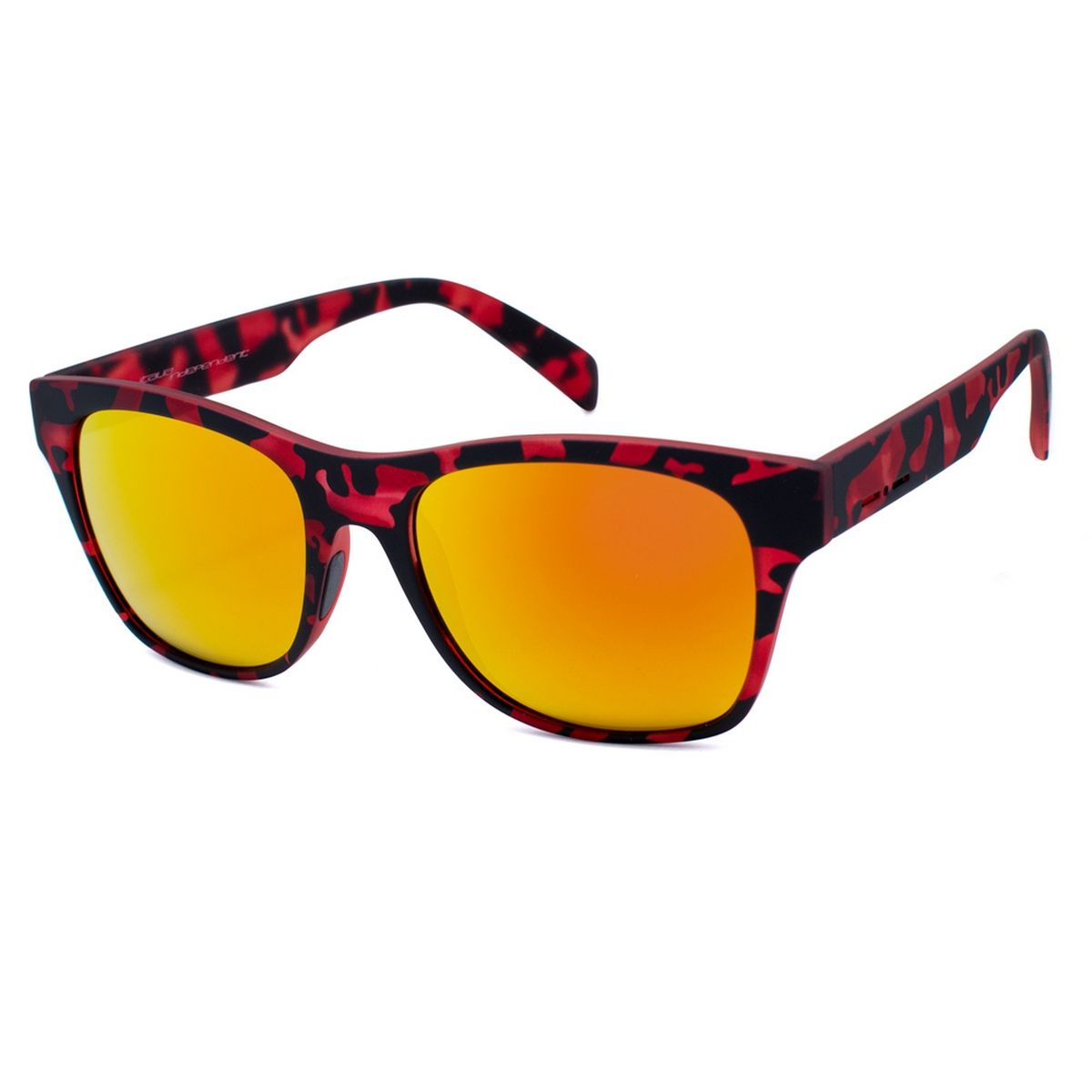Runde blaue Sonnenbrille mit goldenen Gläsern