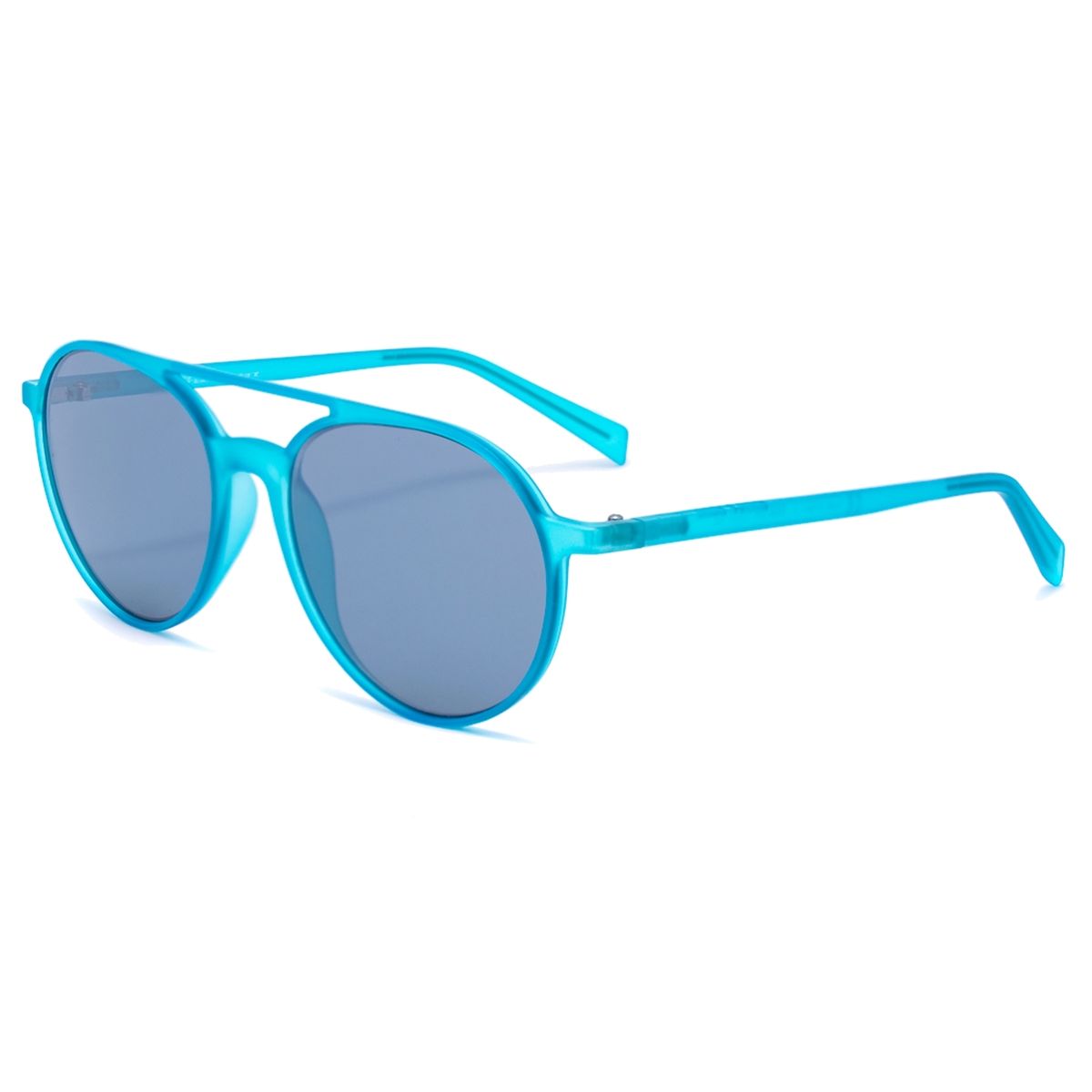 Runde blaue Sonnenbrille mit goldenen Gläsern