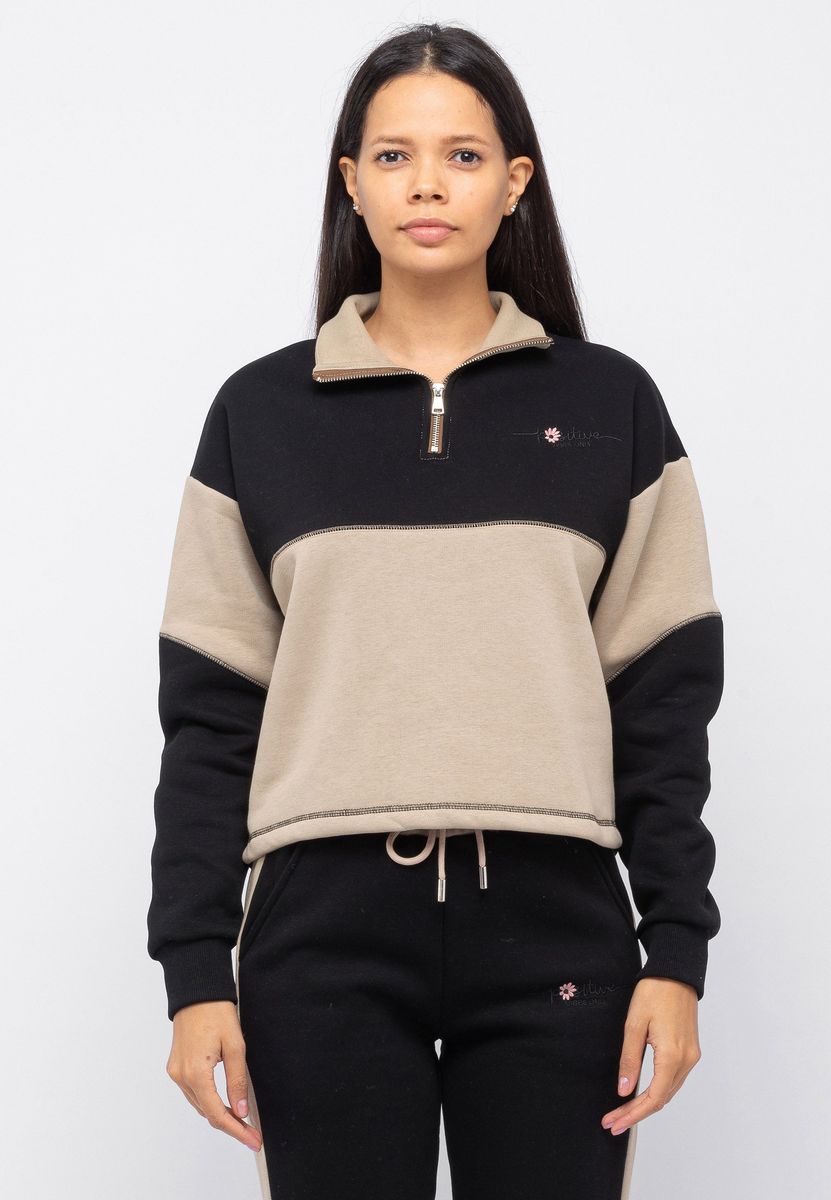 Colorblock-Sweatshirt mit Viertelreißverschluss