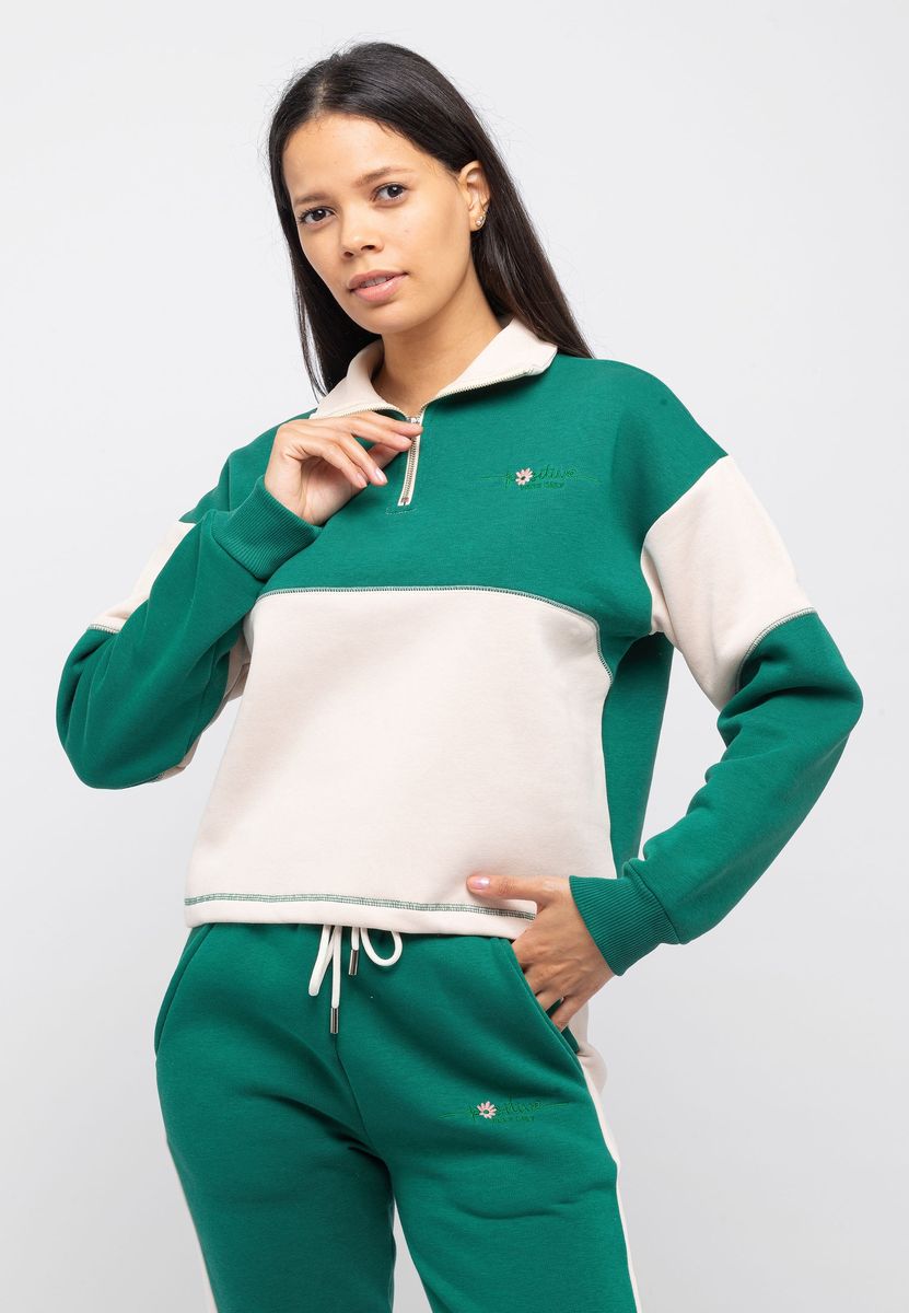 Colorblock-Sweatshirt mit Viertelreißverschluss