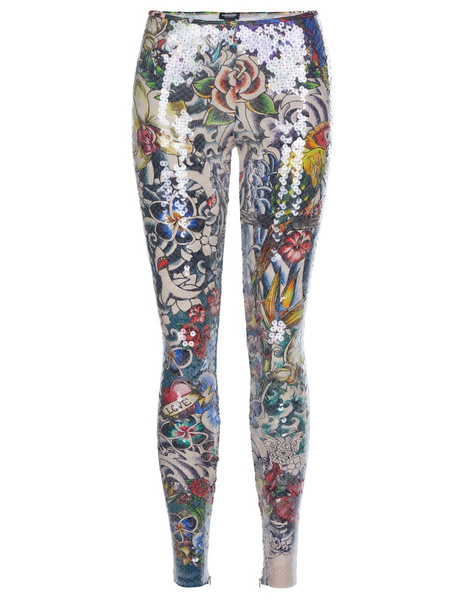 Leggings mit Tattoo-Print und Pailletten