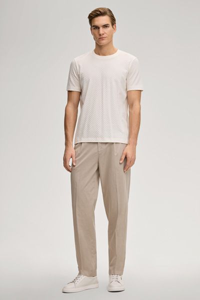 Joop! Enrique Offwhite Strukturiertes T-Shirt Rundhals Baumwolle Jacquard