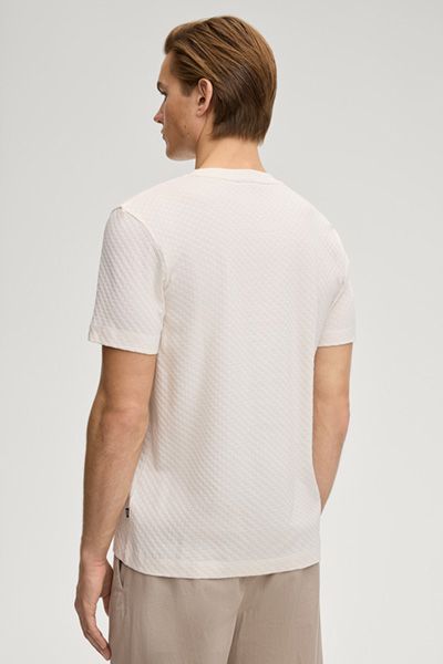 Joop! Enrique Offwhite Strukturiertes T-Shirt Rundhals Baumwolle Jacquard