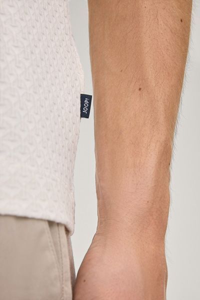 Joop! Enrique Offwhite Strukturiertes T-Shirt Rundhals Baumwolle Jacquard