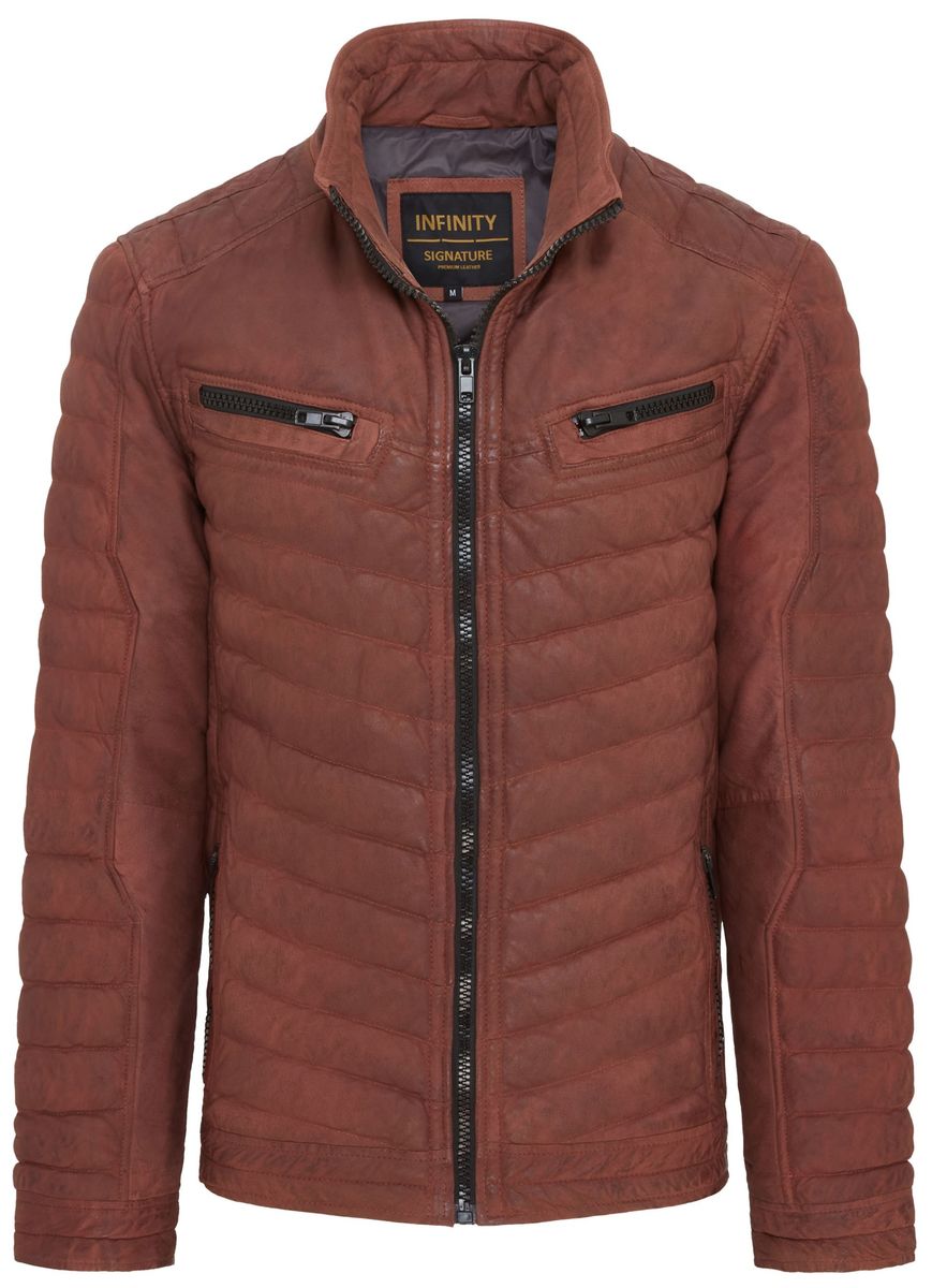 Herren Bomberjacke aus gestepptem braunem Leder