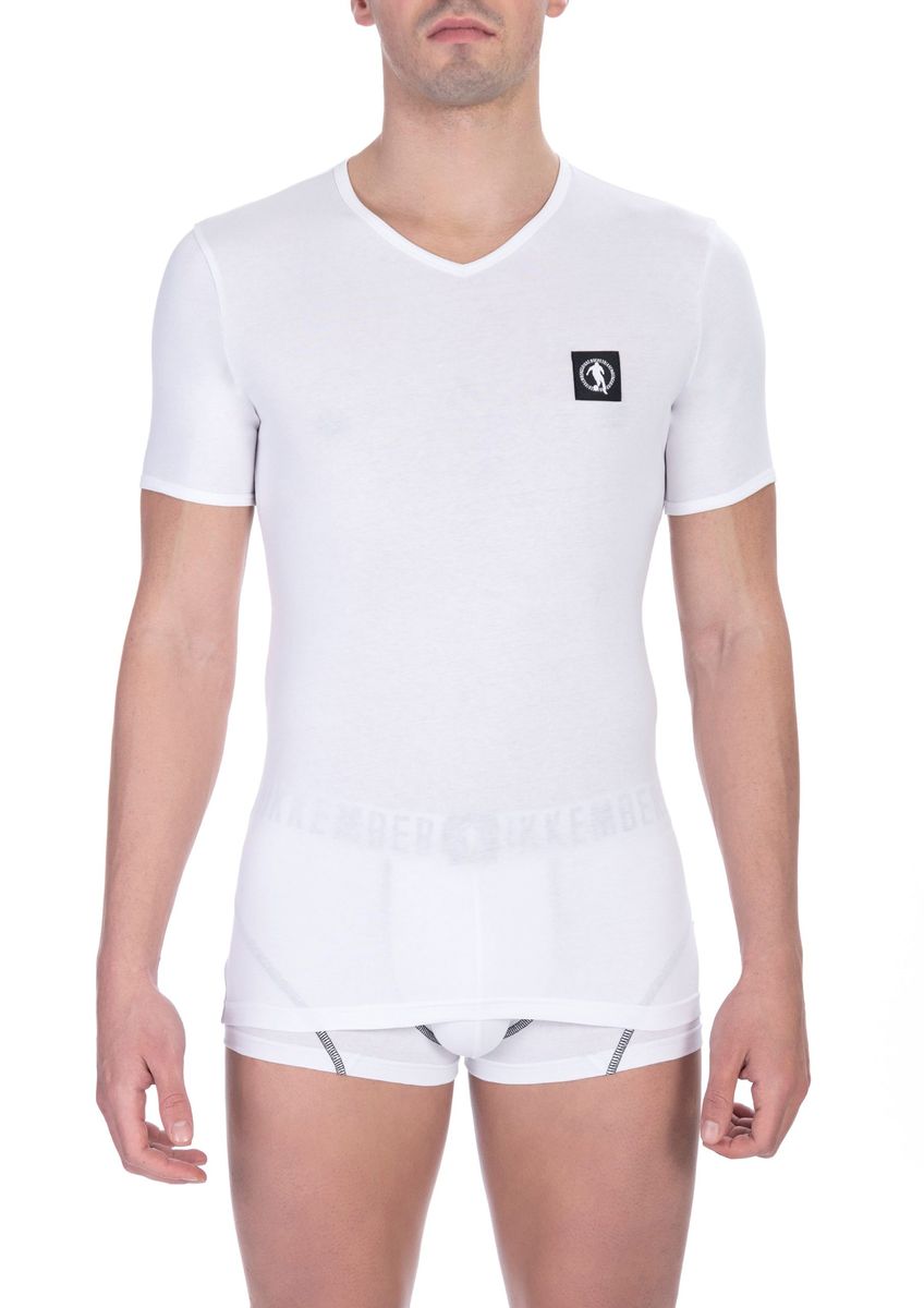 Weißes V-Ausschnitt Baumwoll T-Shirt