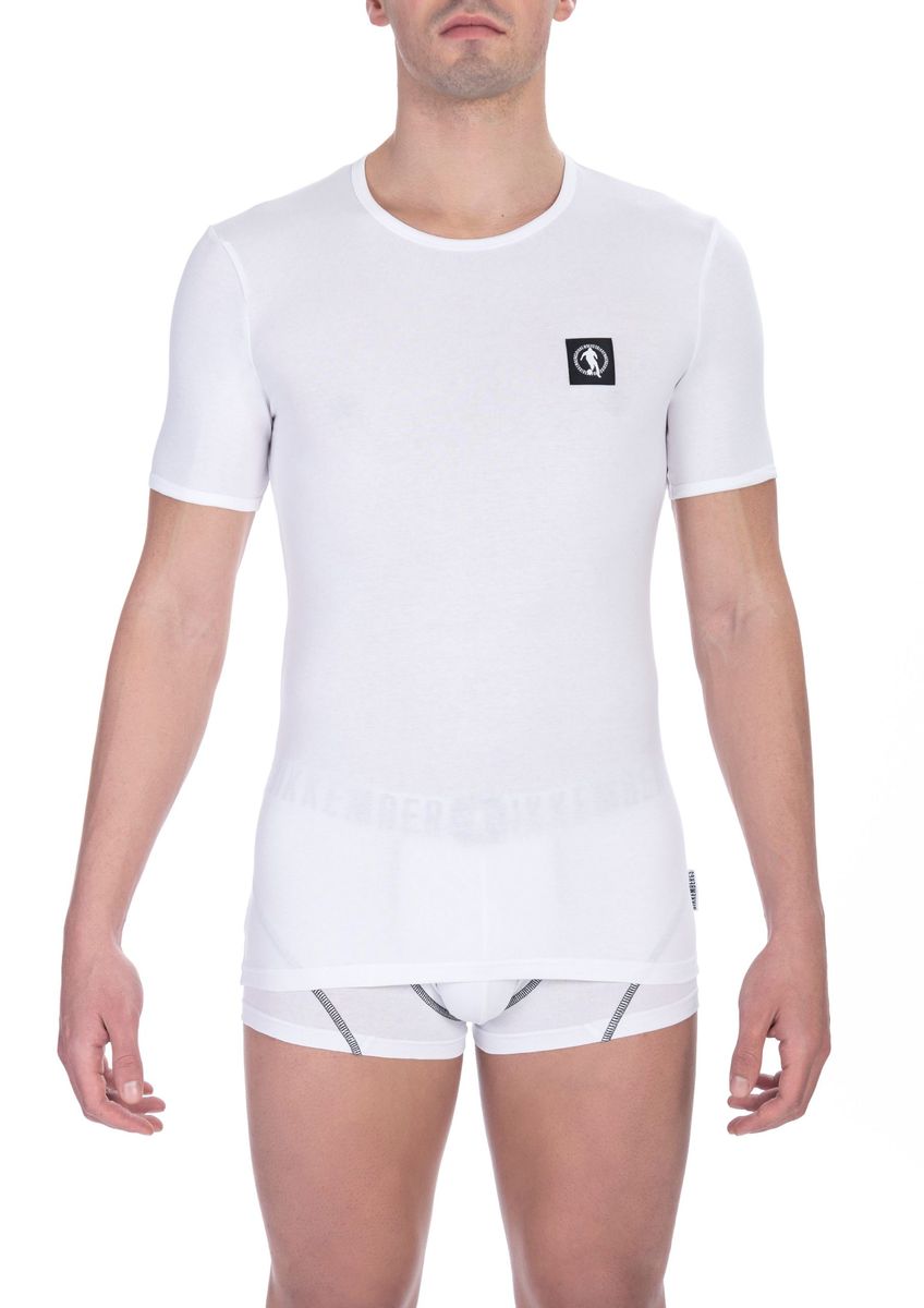 Weißes V-Ausschnitt Baumwoll T-Shirt