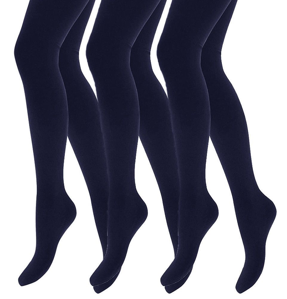 3 Paar Multipack Mädchen Thermostrumpfhosen für den Winter | Wärmehalter | Kinder Fleece isolierte undurchsichtige Strumpfhosen - Navy