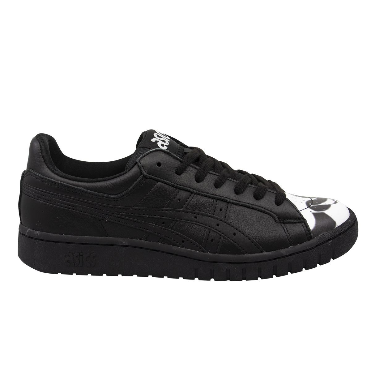 Schwarzer Leder-Sneaker mit niedrigem Schaft und Druck