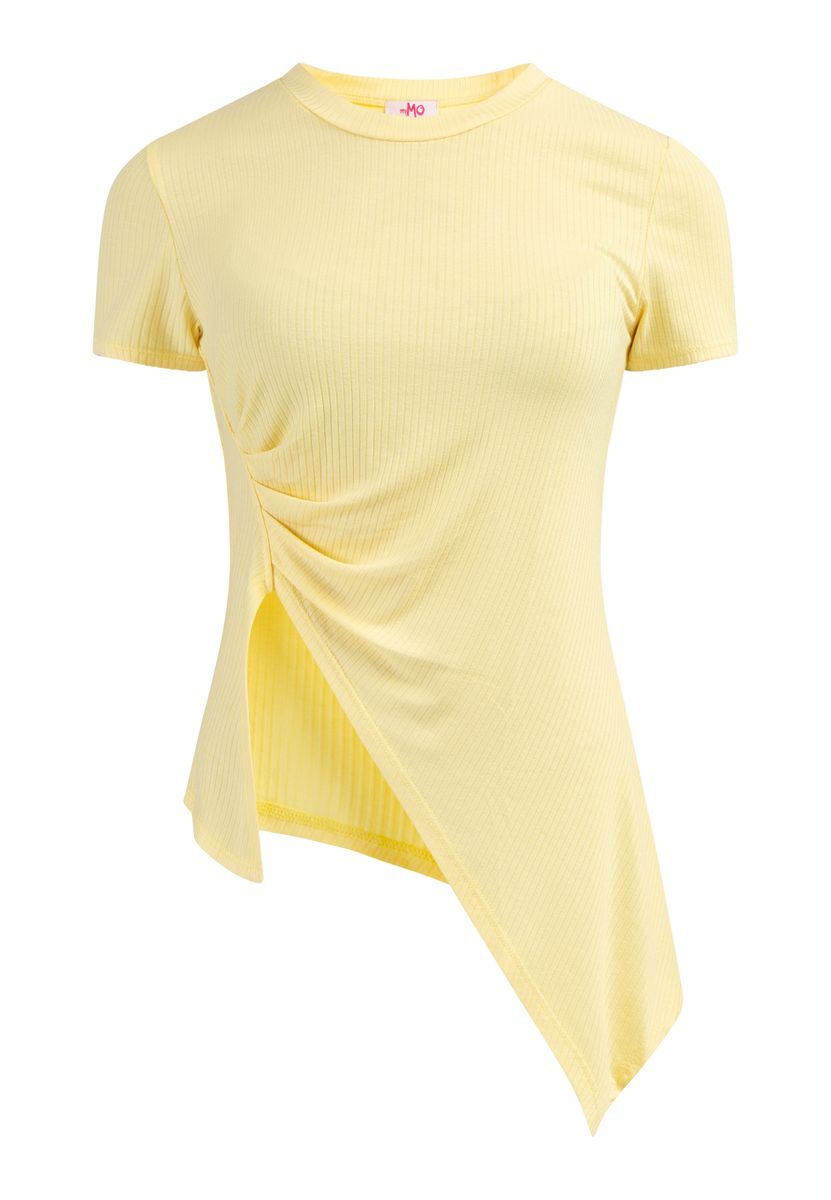 Mymo Jersey-Shirt aus Rippstrick Damen Höllengelb