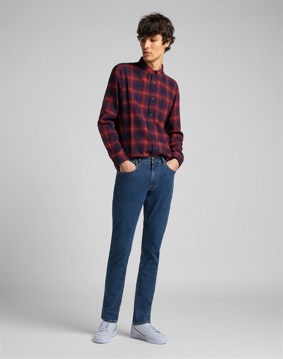 Konisch zulaufende Moto Jeans