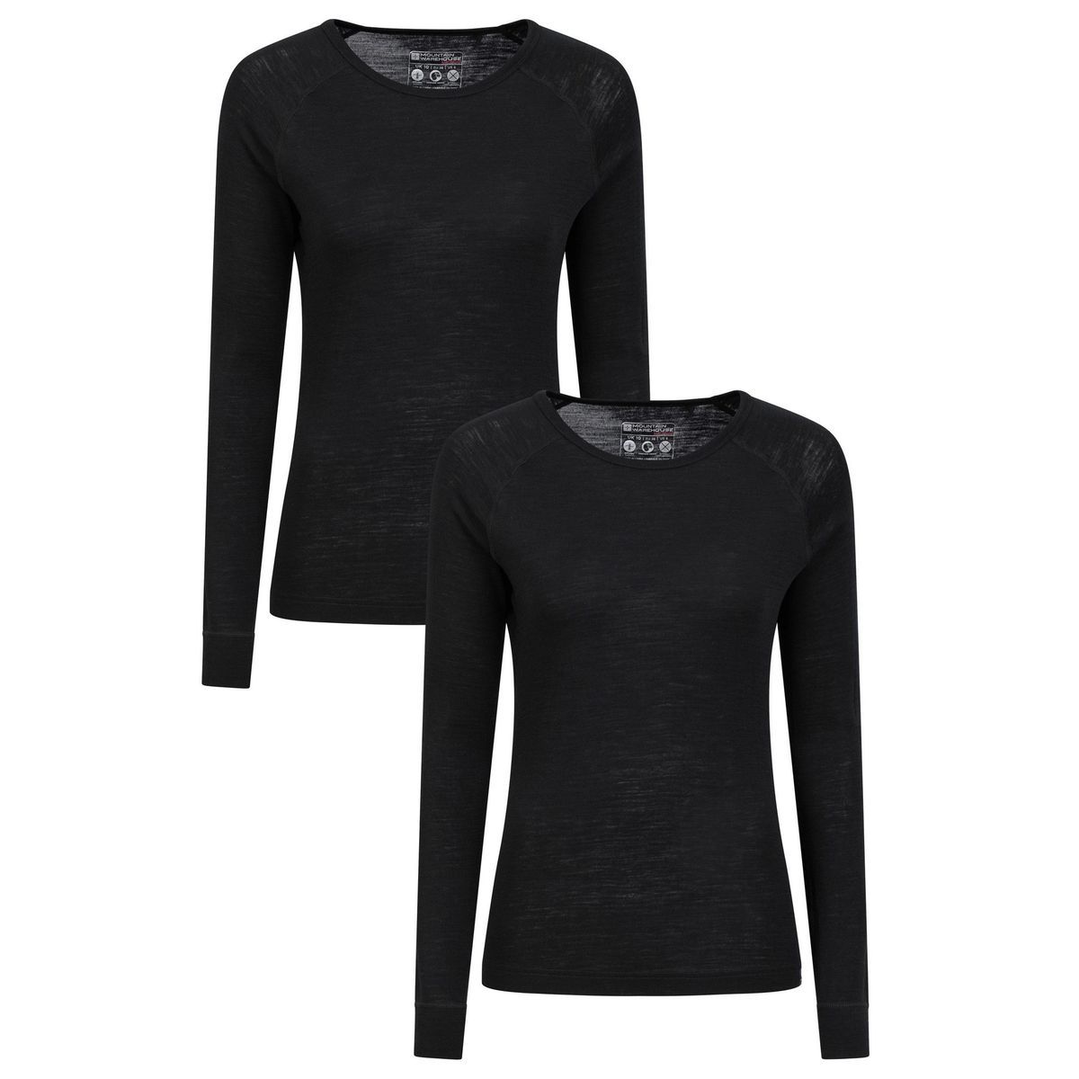 Mountain Warehouse Womens/Ladies Merino Wool Round Neck Base Layer Top (2er Pack) (Schwarz)