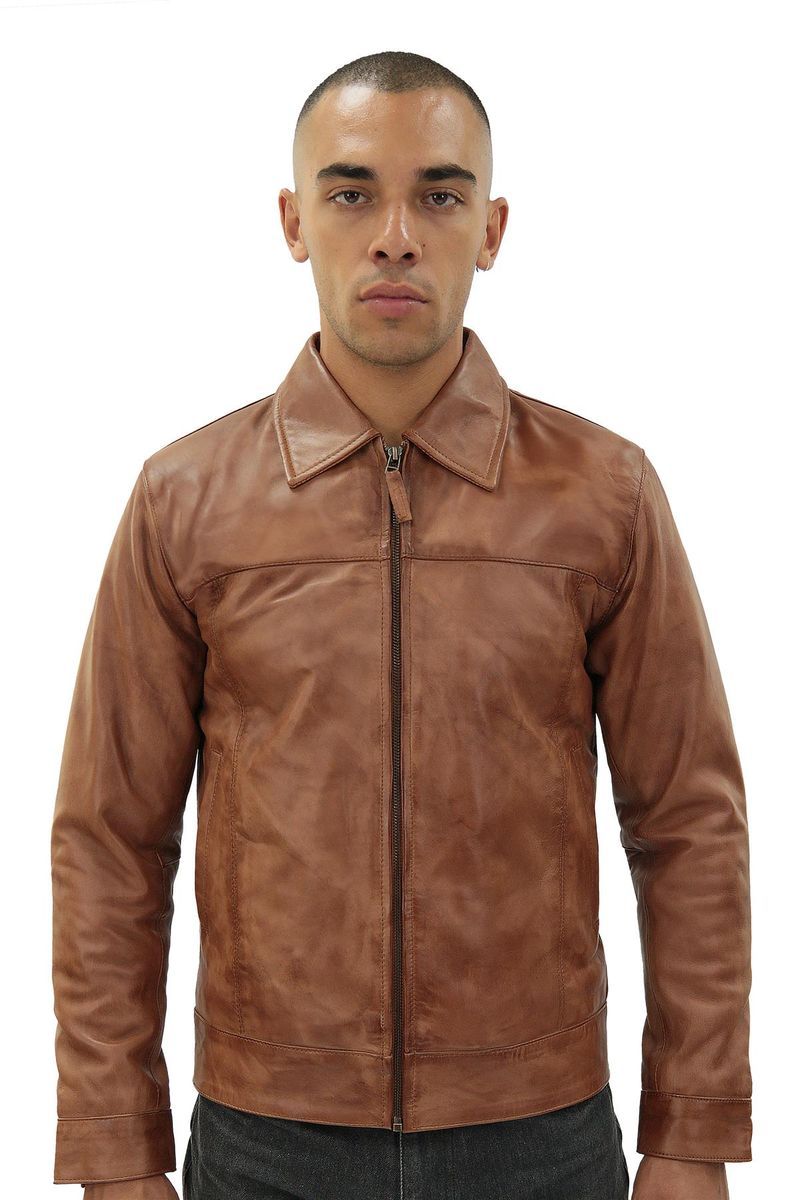 Herren Leder Harrington Jacke