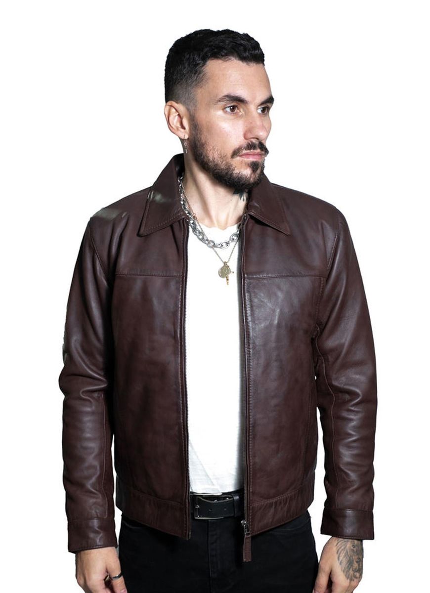 Herren Leder Harrington Jacke
