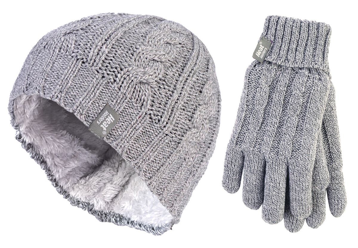 Heat Holders - Damen Mütze & Handschuhe Set für den Winter - Hellgrau