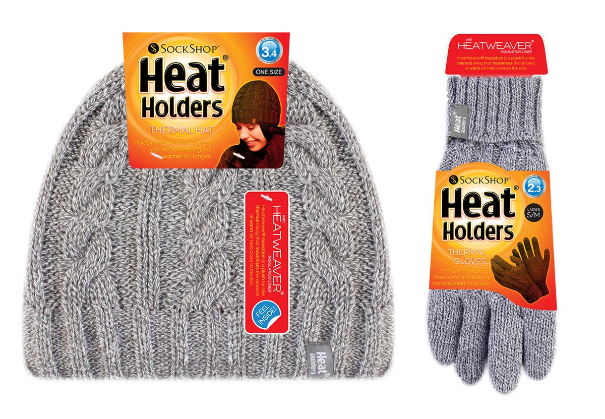 Thermisches Zopfstrick-Set aus Mütze und Handschuhen