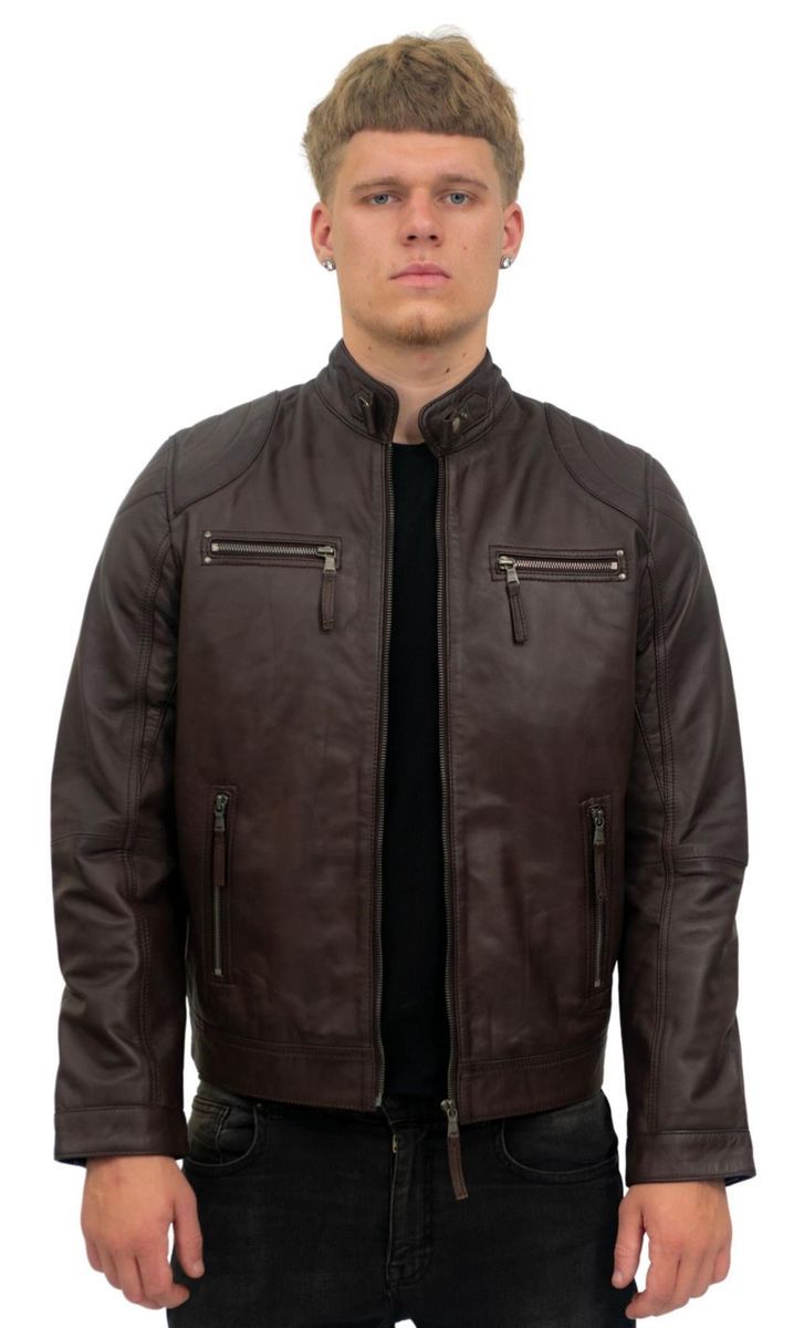 Herren braune Leder Moto Bikerjacke