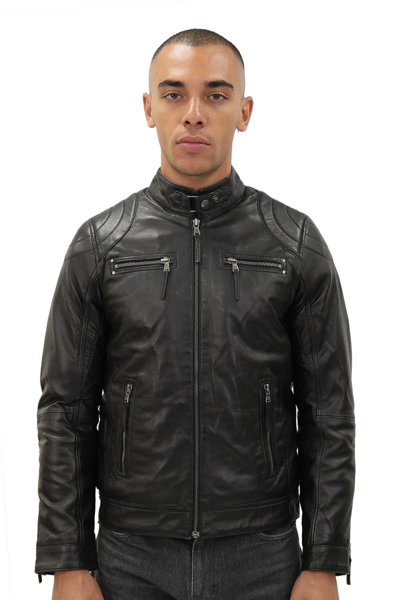 Herren braune Leder Moto Bikerjacke