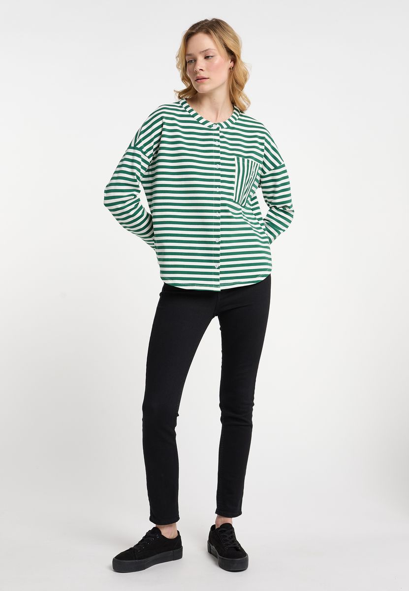 Gestreifte Sweatjacke mit Rundhalsausschnitt