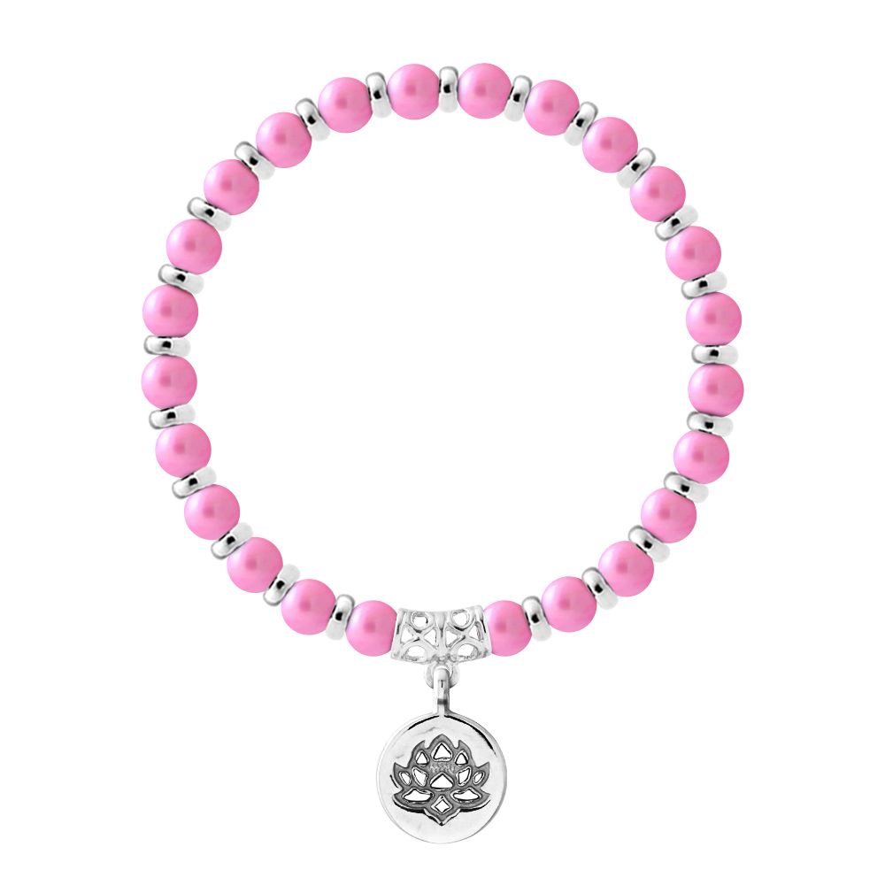Rosa Perlen Lotus Charm Armband
