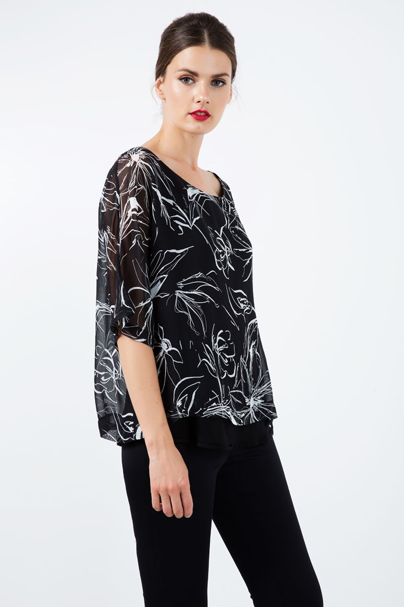 Floral bedrucktes Crêpe Lagen-Top
