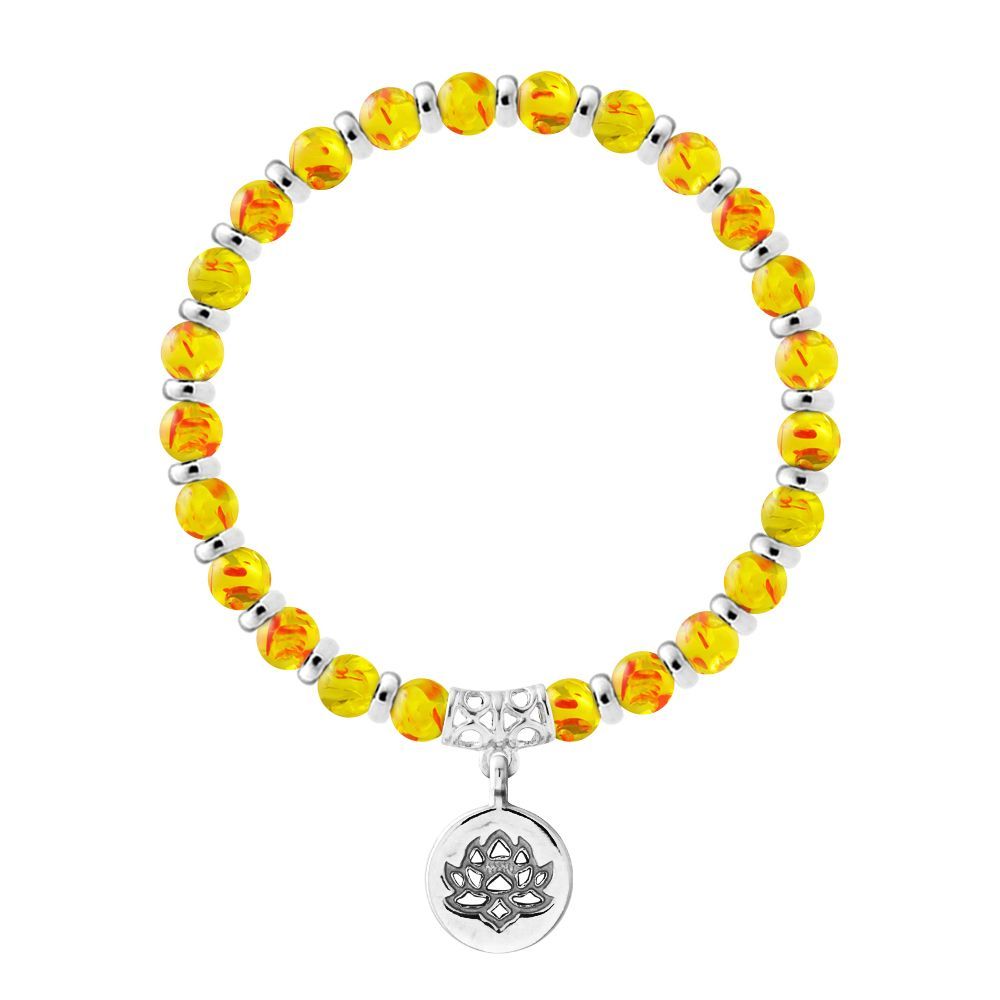 Gelbes Perlenarmband mit Lotus-Anhänger