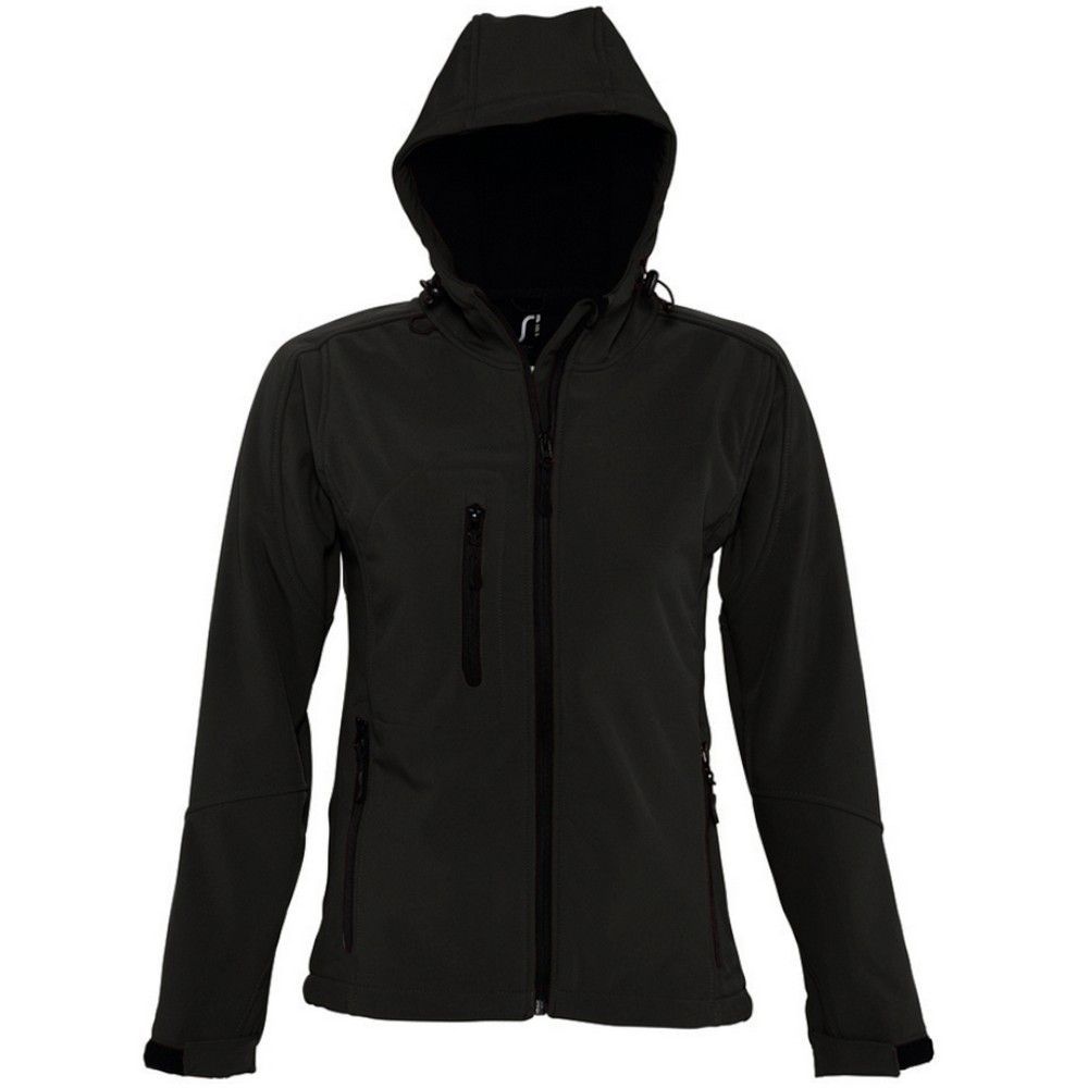 SOLS Womens/Ladies Replay Hooded Soft Shell Jacket (atmungsaktiv, winddicht und wasserabweisend) (Schwarz)