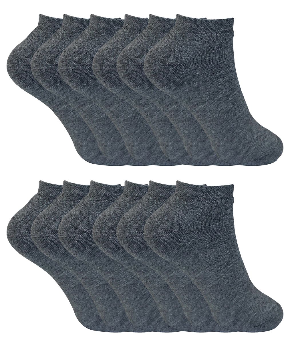 Damen Winter Low Cut Trainer Socken | 12 Paar Multipack | dicke Knöchelsocken für Frauen - Charcoal