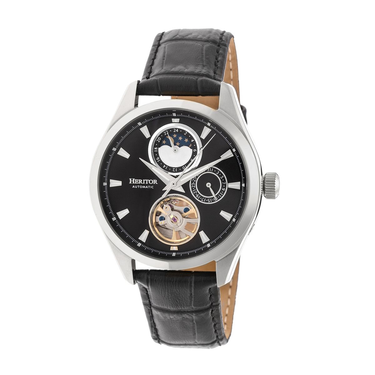 Herren Automatikuhr mit schwarzem Lederarmband