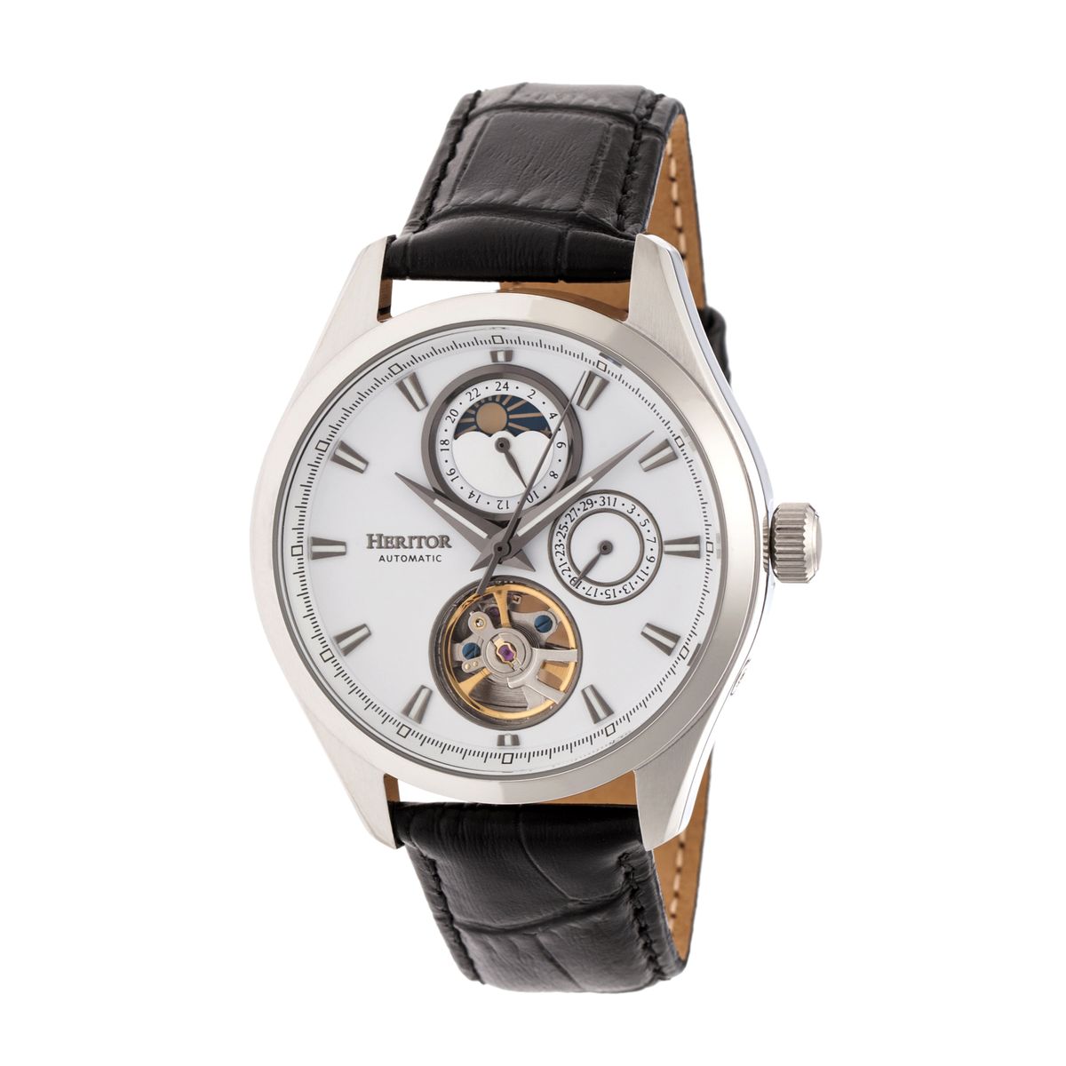 Herren Automatikuhr mit schwarzem Lederarmband