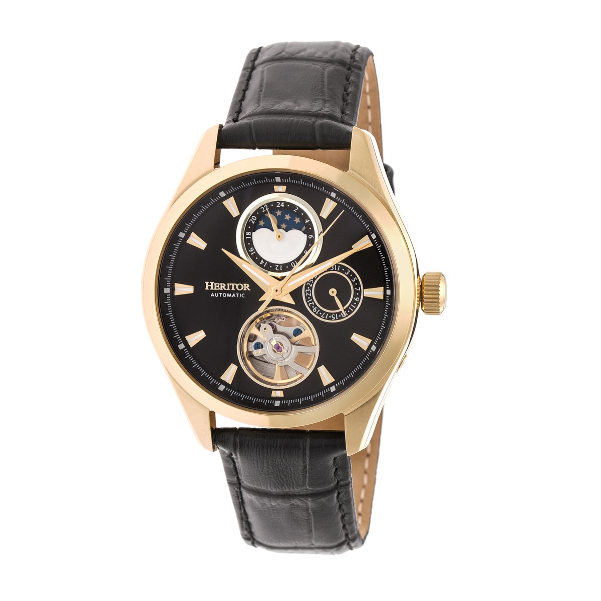 Herren Automatikuhr mit schwarzem Lederarmband