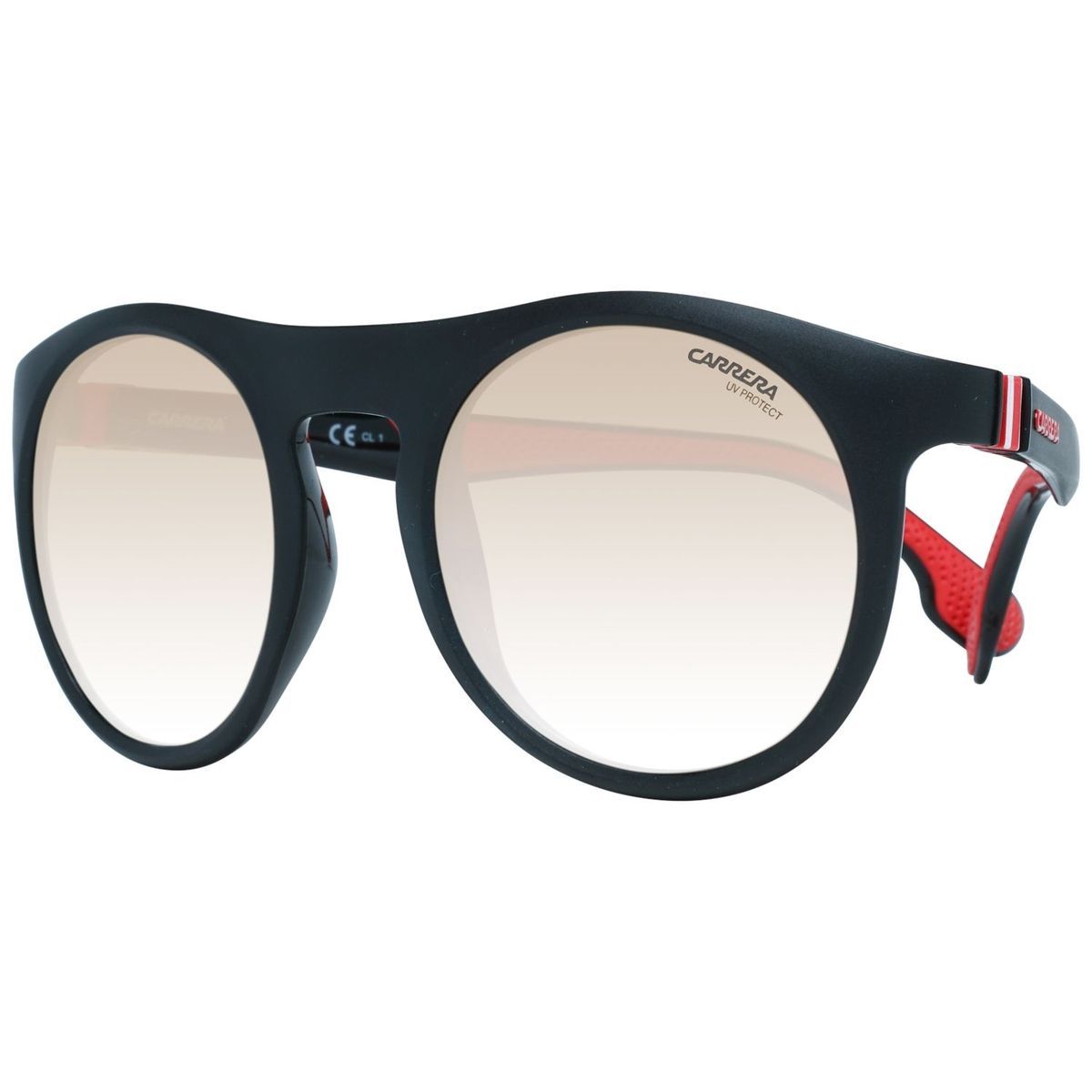 Sonnenbrille mit runden Rahmen und roten Akzenten