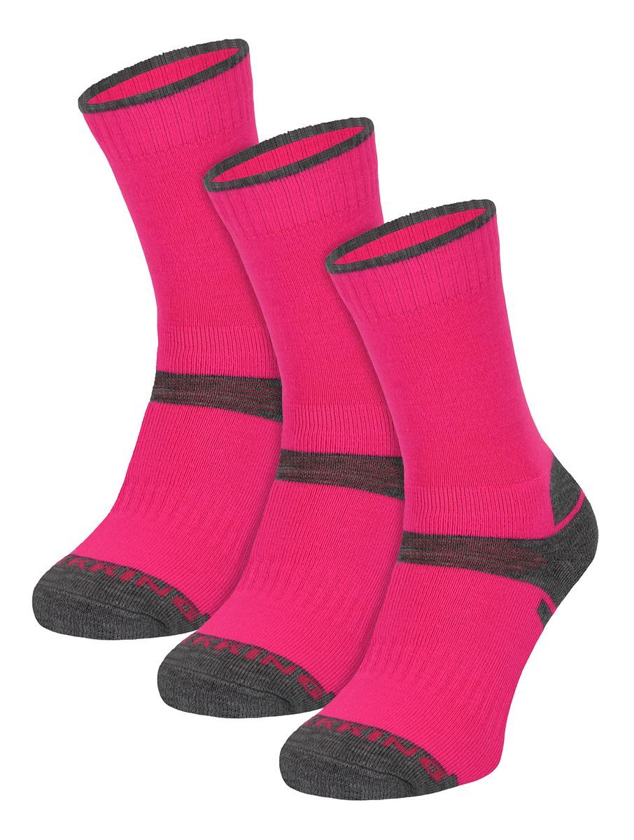 3er-Pack Kinder Merinowoll-Wandersocken | Leichte Blasenfreie Socken für Jungen und Mädchen - Pink