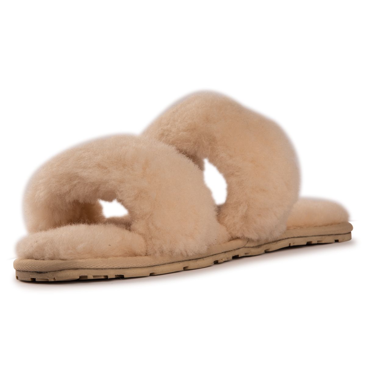 Plüschige Lammfell-Sandalen mit Doppelriemen