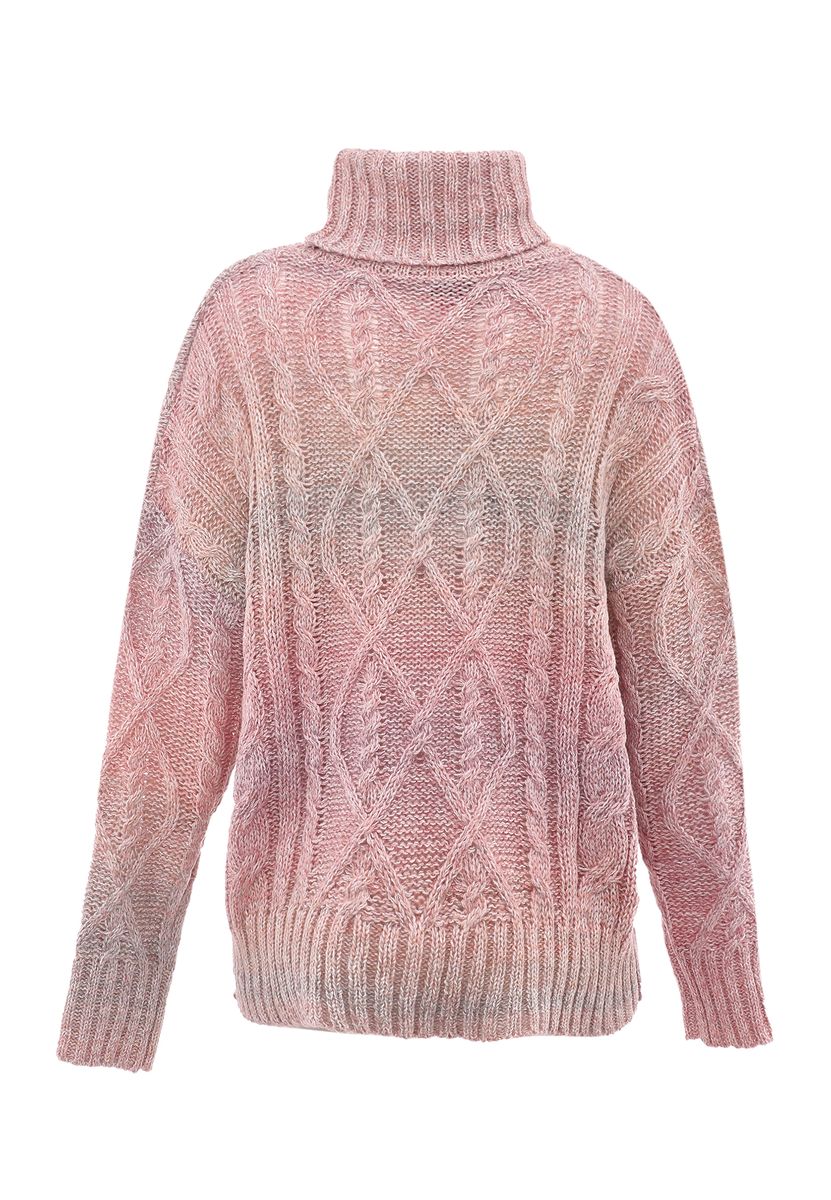 Oversized Zopfstrick-Rollkragenpullover mit Farbverlauf