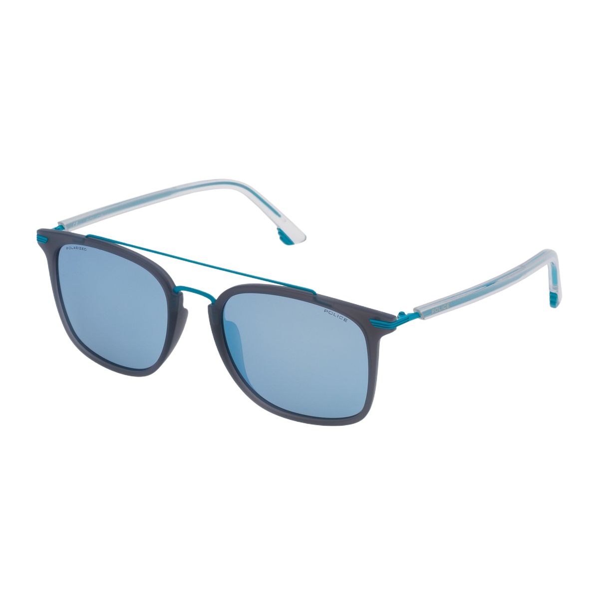 Quadratische Sonnenbrille mit blauen Gläsern