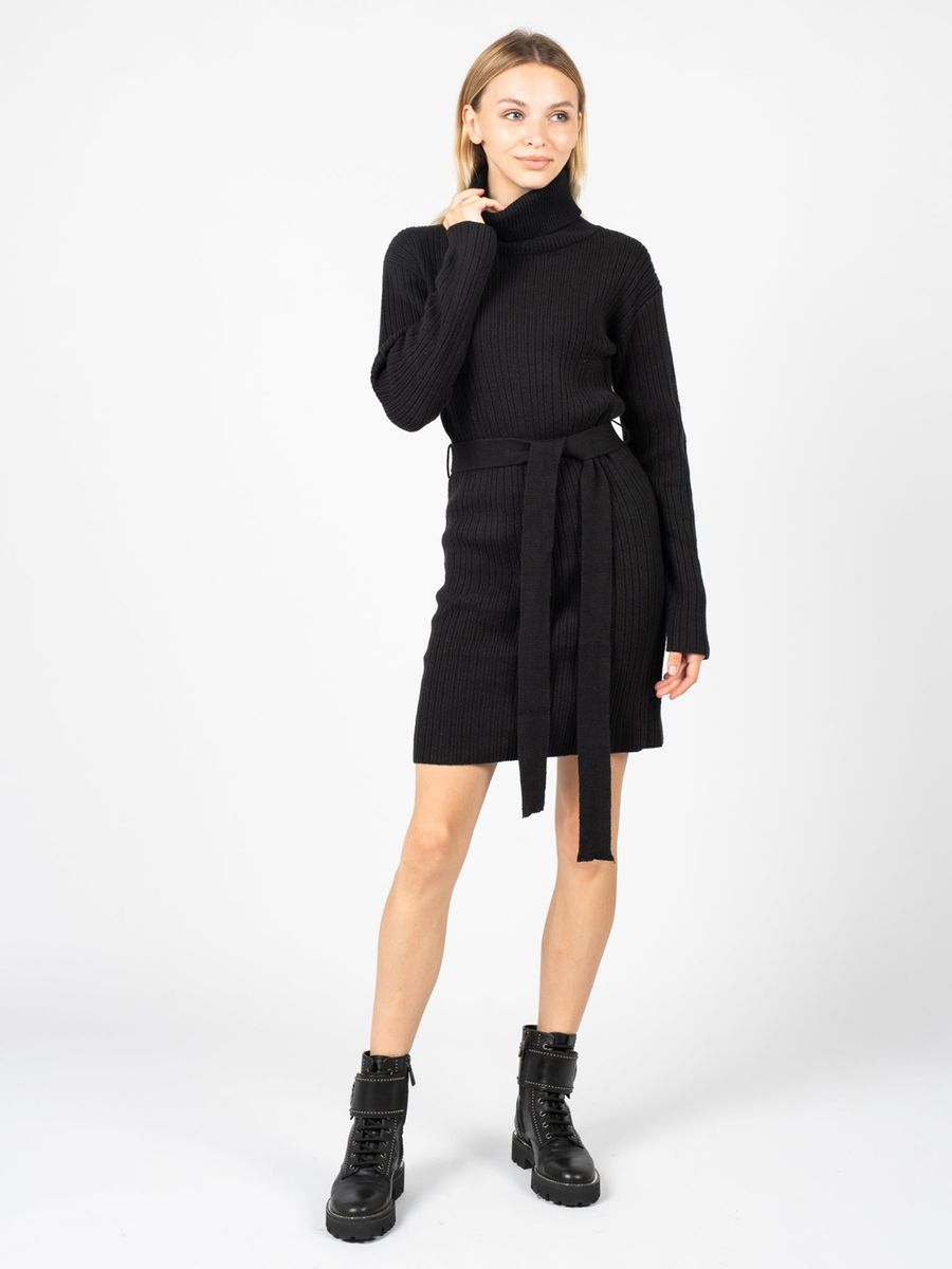 Elegantes schwarzes Rollkragen-Pulloverkleid