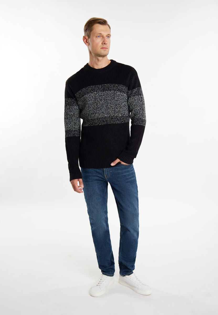 Rippstrick-Pullover mit meliertem Streifen
