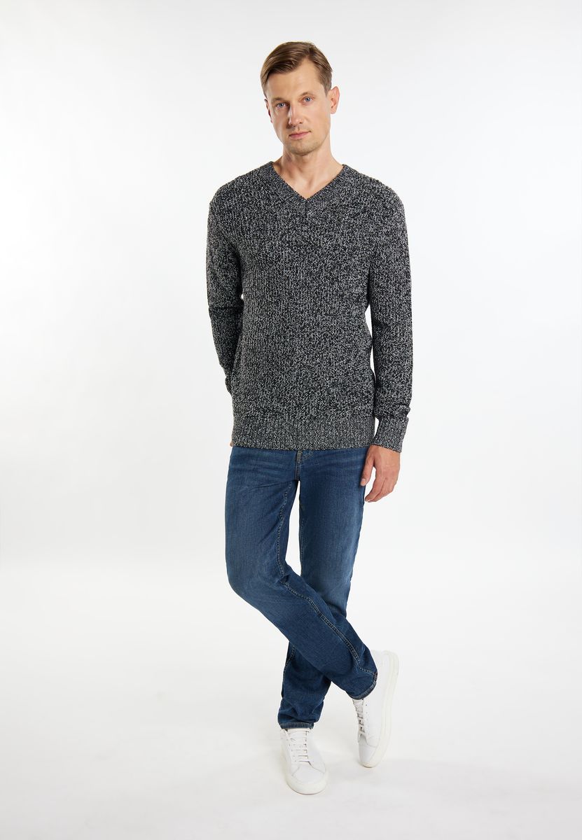 Rippstrick-Pullover mit meliertem Streifen