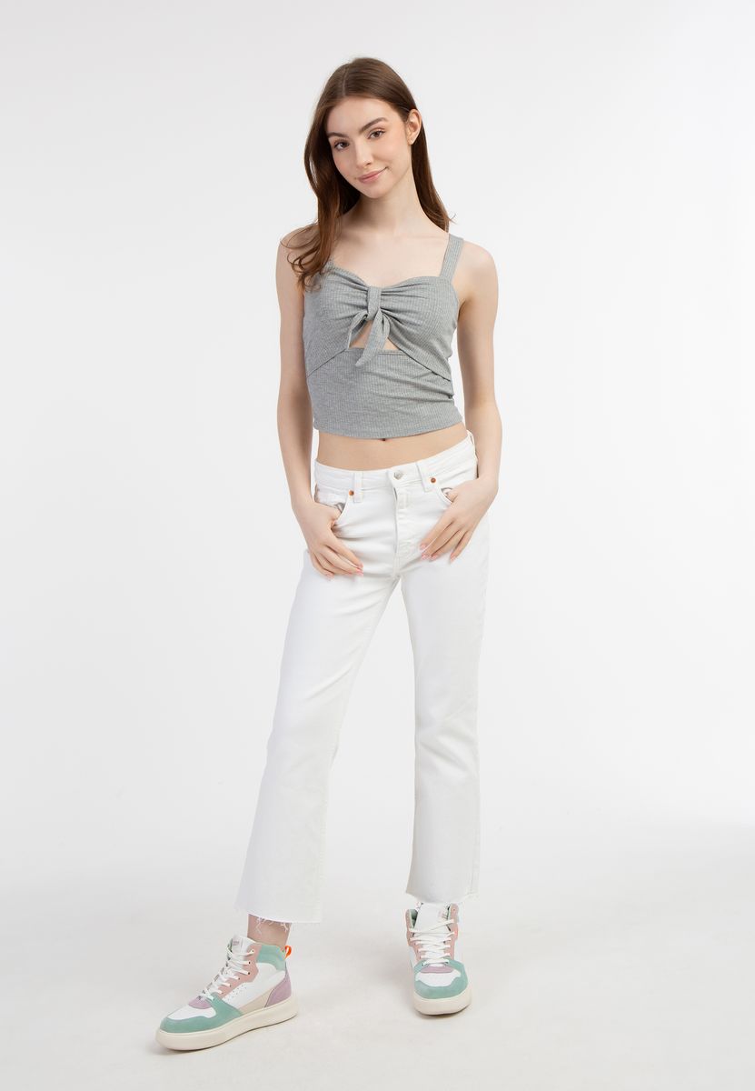 Rippstrick-Crop-Top mit Knotendetail