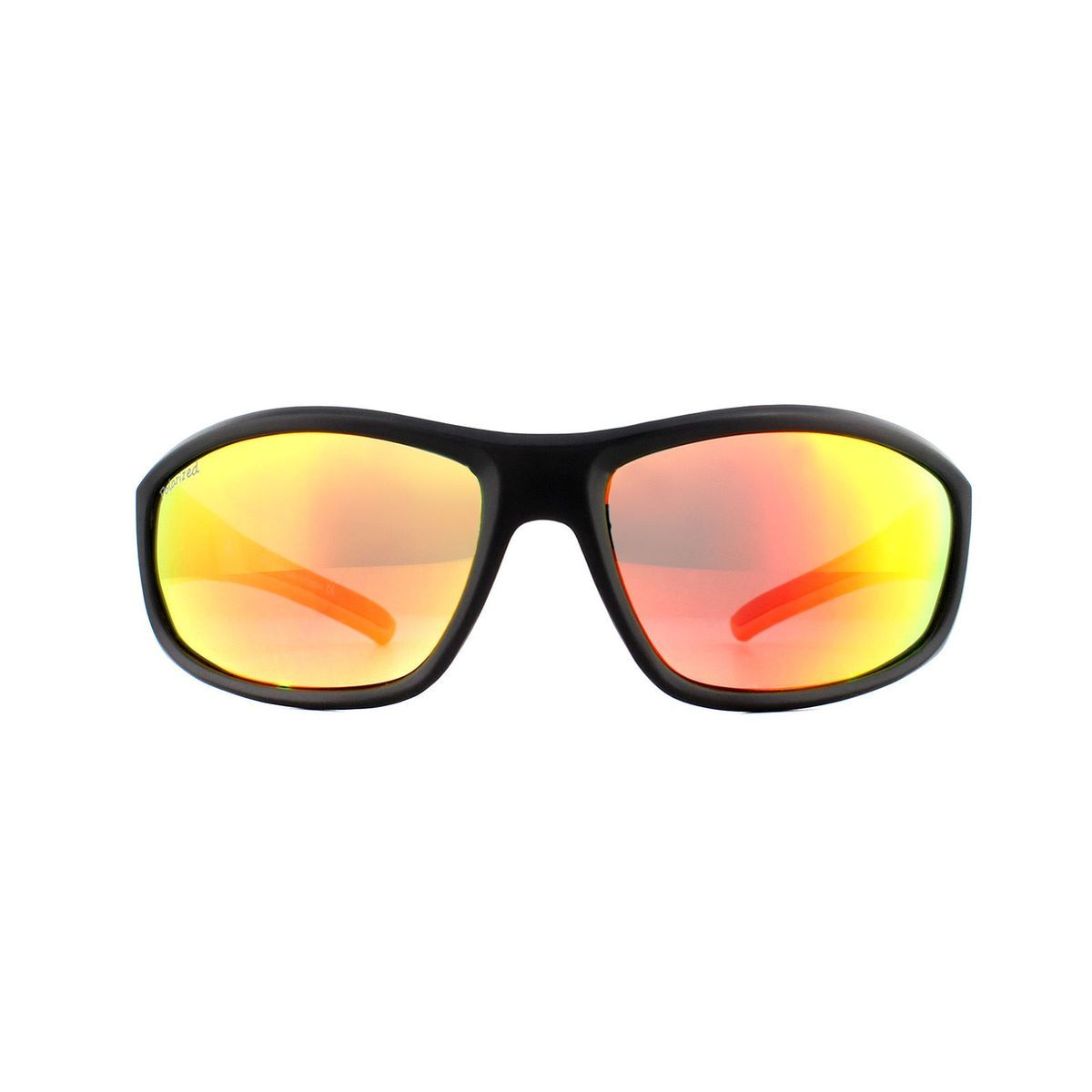 Schwarze Wrap-Sonnenbrille mit roter Linse