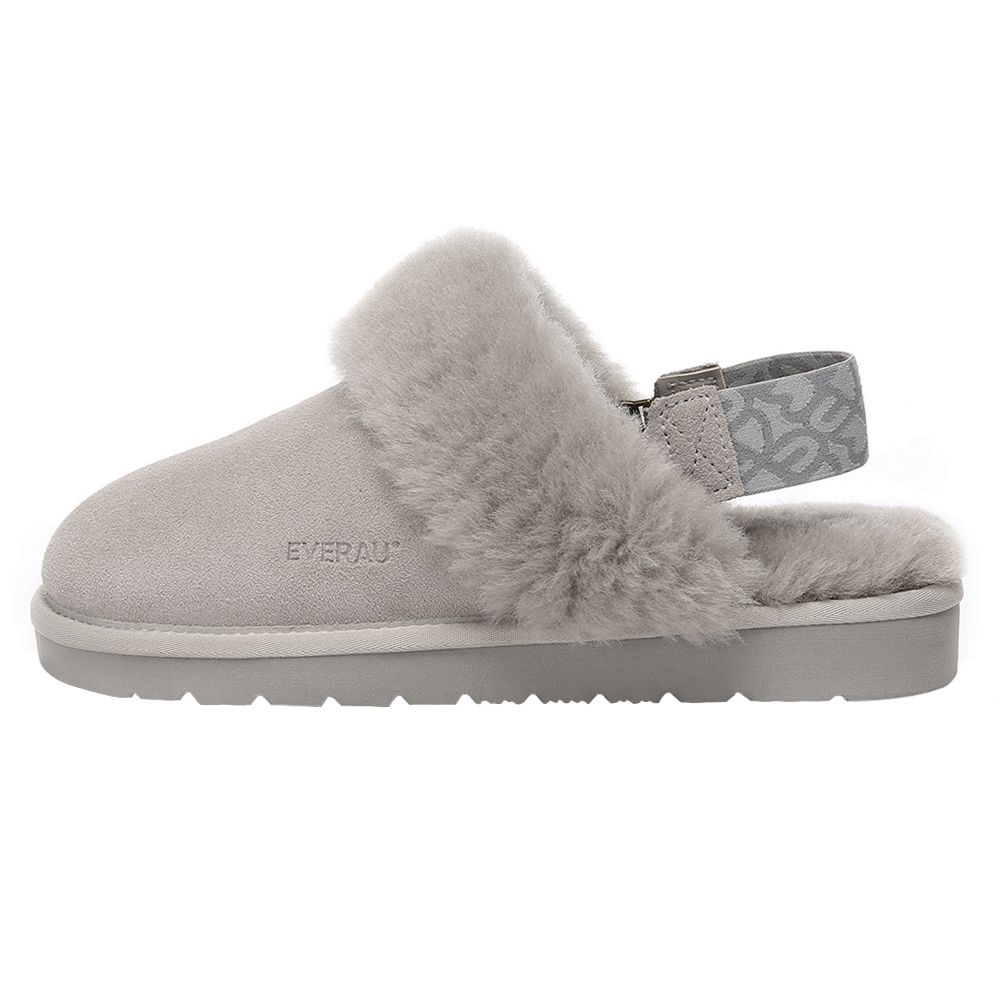 Damen Wildleder Slingback Hausschuhe mit Fellbesatz