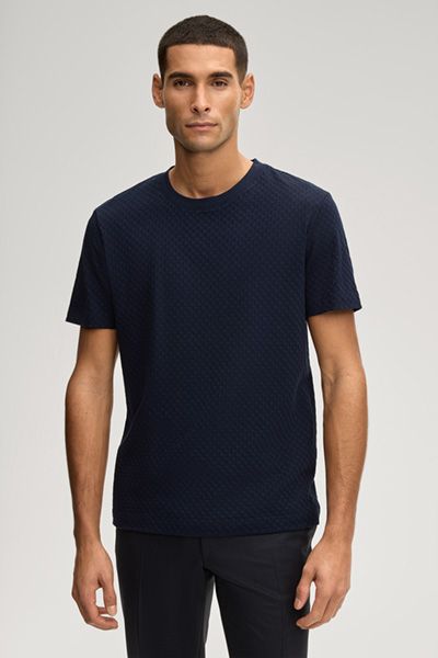 Joop! Enrique Marineblau T-Shirt Strukturierter Jacquard Reine Baumwolle Unisex