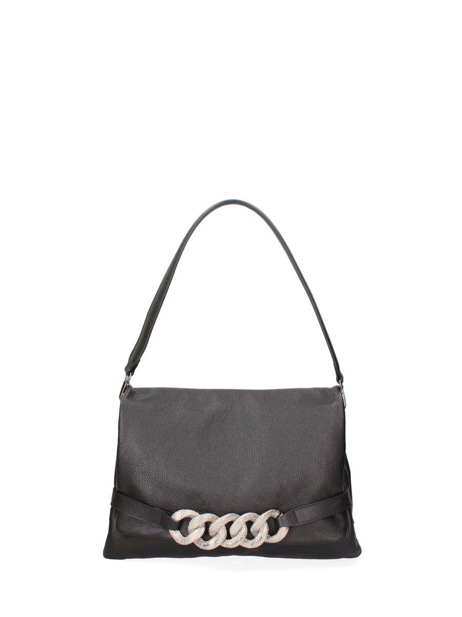 Elegante schwarze Schultertasche Kettendetail