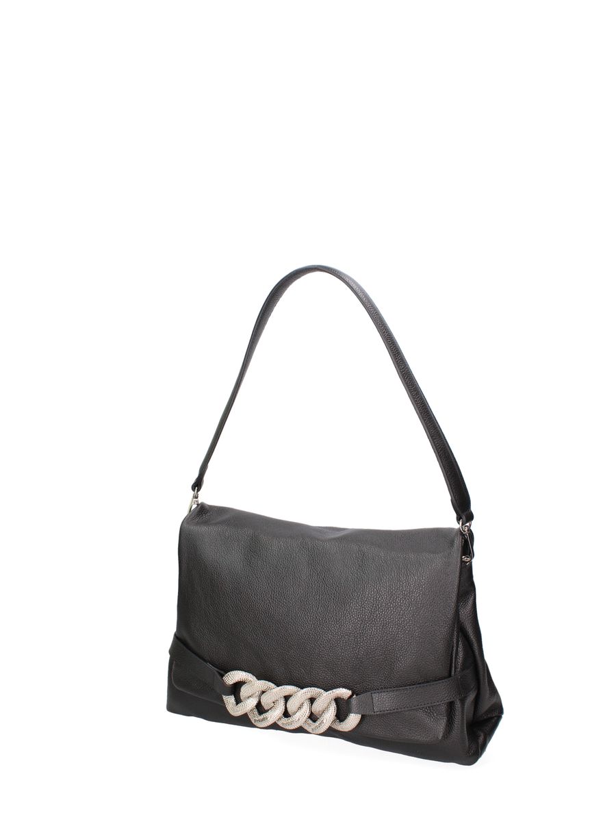 Strukturierte Leder-Schultertasche mit Überschlag
