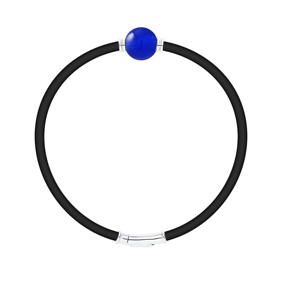 Schwarzes Neoprenarmband mit blauem Stein