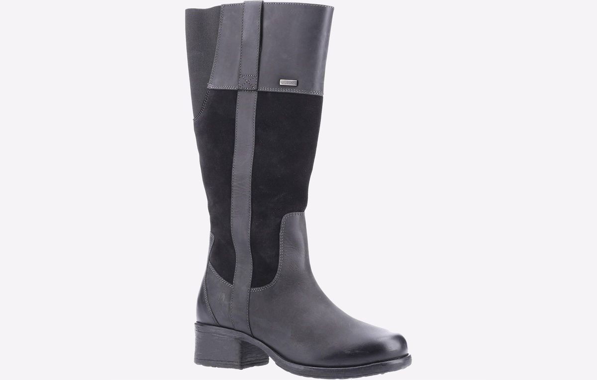 Wasserdichter kniehoher Stiefel aus Leder und Wildleder